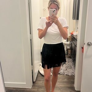 Suede Fringe Skirt